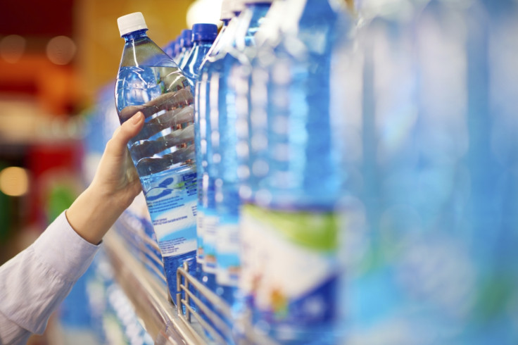 Bottled water on shelves