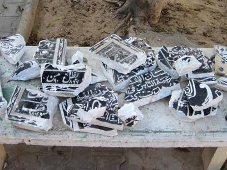 Pieces from destroyed panel at the Mizran Mosque