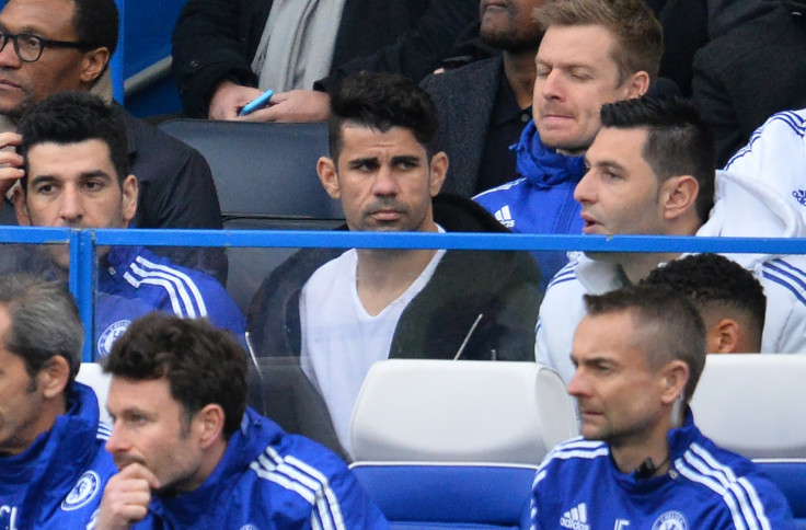 Diego Costa watches from the sidelines
