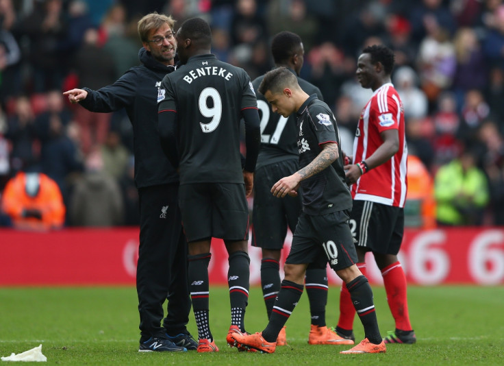 Jurgen Klopp has words with Christian Benteke