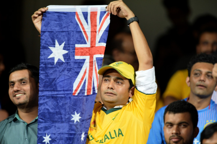 An Australia fan celebrates in the crowd