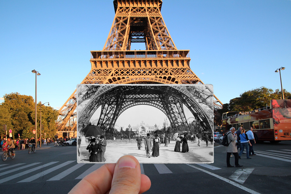 Paris past and present: Old photos of French capital superimposed on the  same scenes today