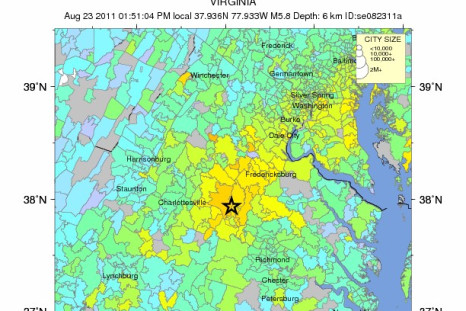 Intensity Map of the Magnitude 5.8 Virginia 2011 August 23 Earthquake. Credit: USGS