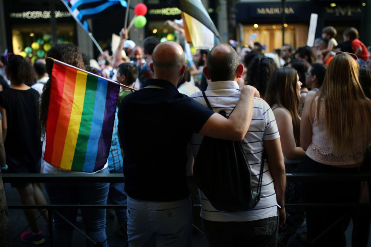 Two men at pride parade in Athens
