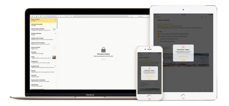 iOS 9.3,OS X El Capitan password-protected notes