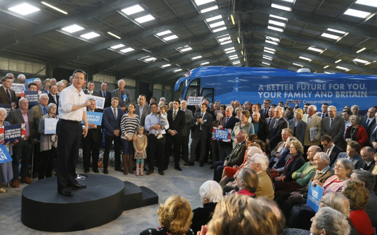 David Cameron and Conservative election bus