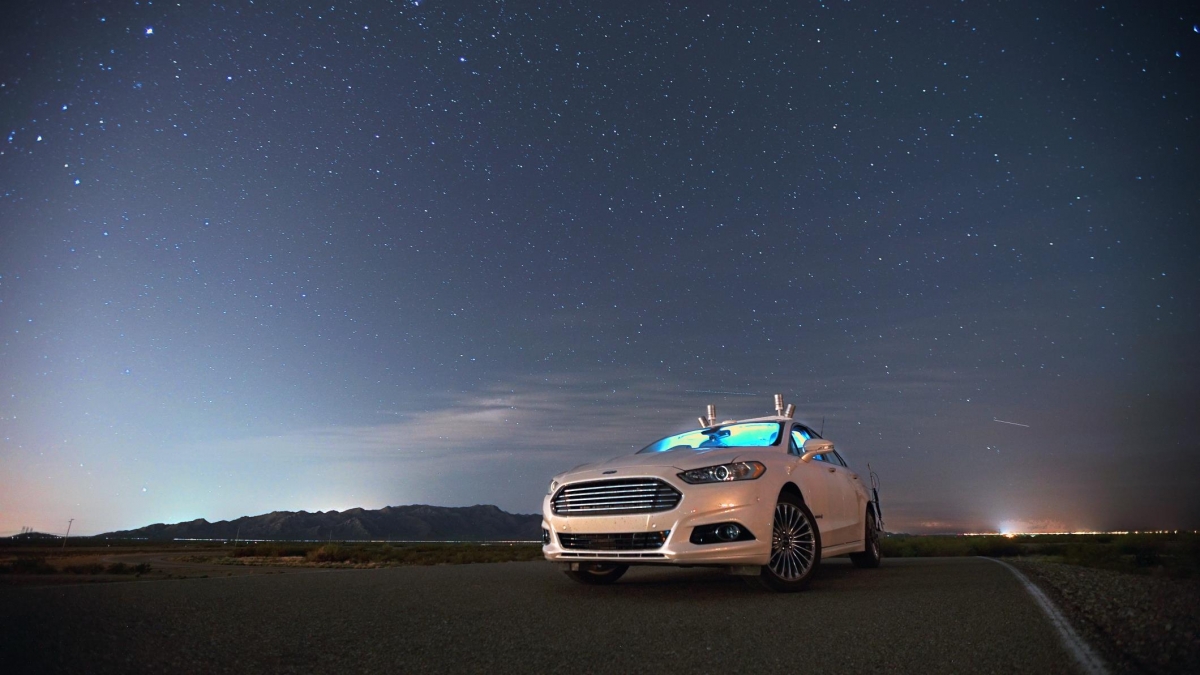 Autonomous Ford driving at night