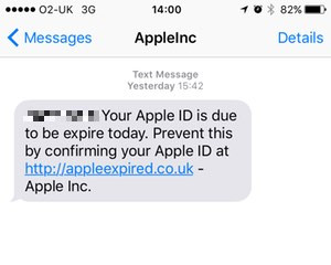 Apple phishing text