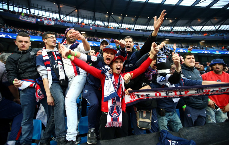 PSG fans inside the Etihad