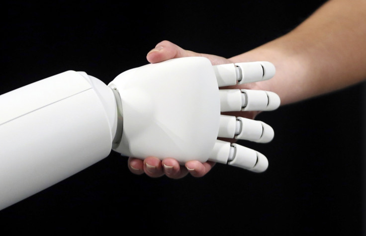 Chatbots human and robot handshake