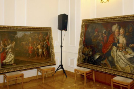 The recovered paintings were displayed in theheadquarters