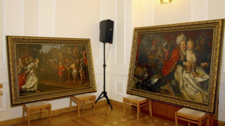The recovered paintings were displayed in theheadquarters
