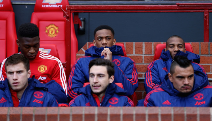 Anthony Martial watches from the bench