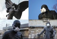 Greepeace mask statues