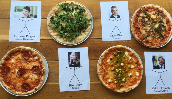 London mayoral candidates, in pizza.
