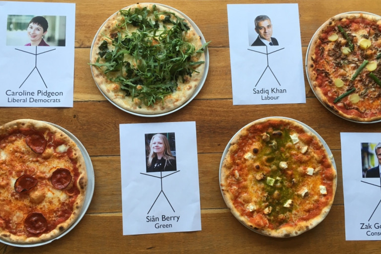 London mayoral candidates, in pizza.