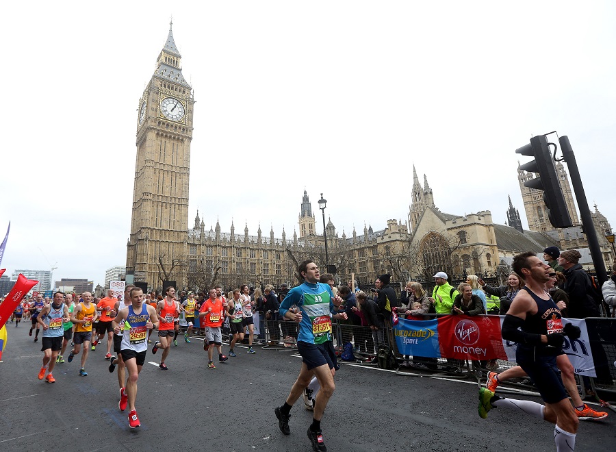 Celebrity London Marathon runners Romeo Beckham, Kim Murray, Jenson