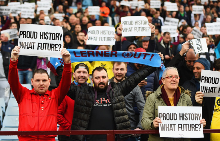 Villa fans protest before the game