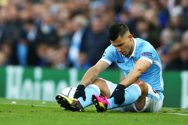 Aguero lies on the floor Aguero lies on the floor