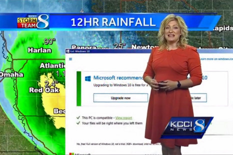 Weather reporter surprised by Windows 10 ad