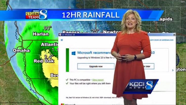 Weather reporter surprised by Windows 10 ad