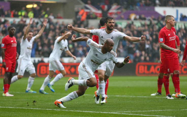 Swansea players celebrating their goal