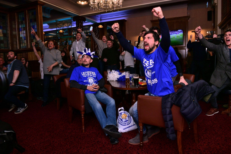 Leicester fans cheer Chelsea's goal