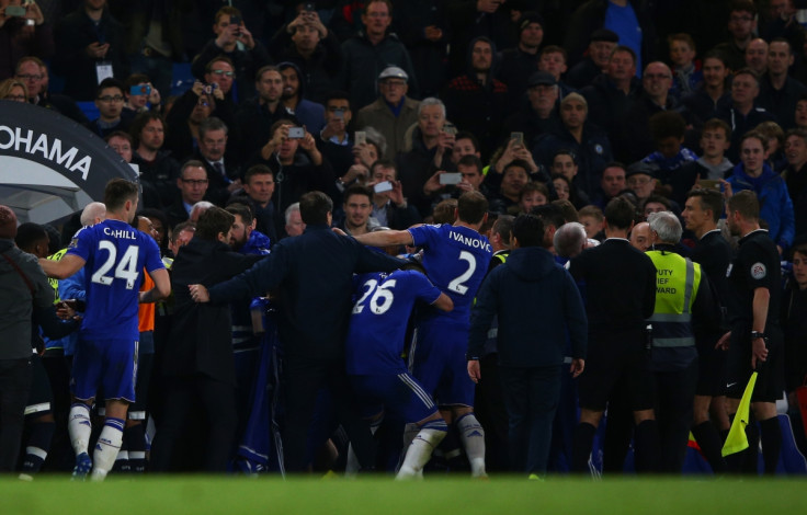 Tottenham and Chelsea players scuffle