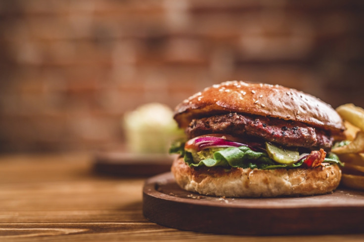 Burger on a wooden board