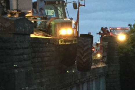 A stolen tractor crashed on a railway bridge 