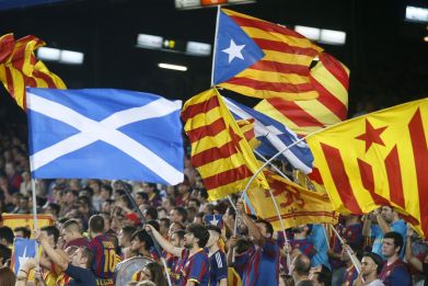 Scottish flag and Catalan flags