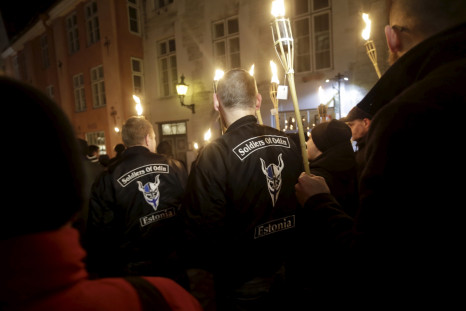 Members of the Soldiers of Odin march