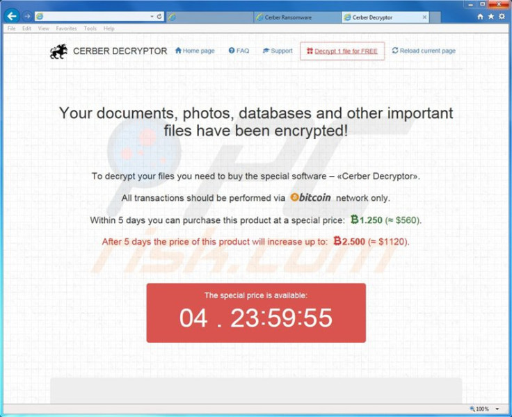 Cerber ransomware hijack screen