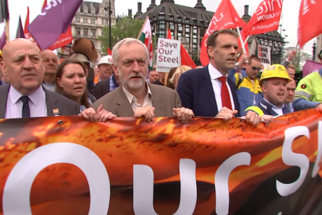 Corbyn joins steelworkers protest at Westminster