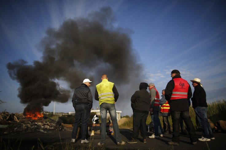 Striking French labour union employees