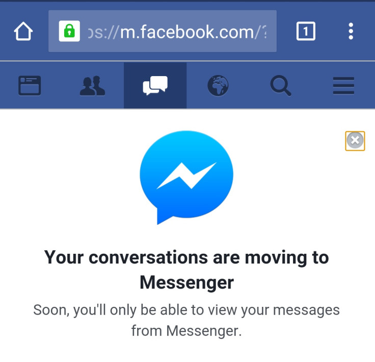 Facebook Messenger prompt