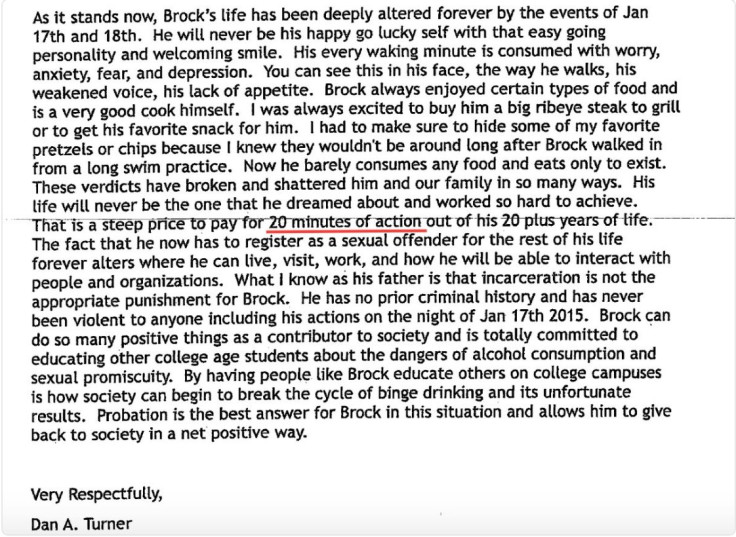 Dan Brock Turner Sexual Assault Letter Stanford