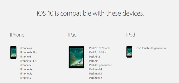 iOS 10 compatible devices list 