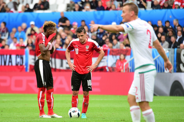 Alaba (left) lines up a freekick Alaba (left) lines up a freekick