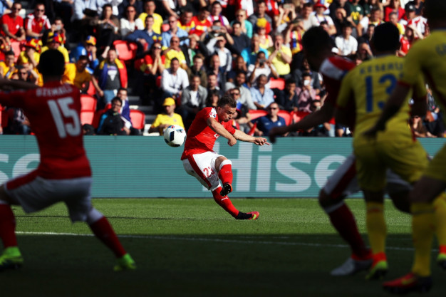 Shaqiri shoots at goal Shaqiri shoots at goal