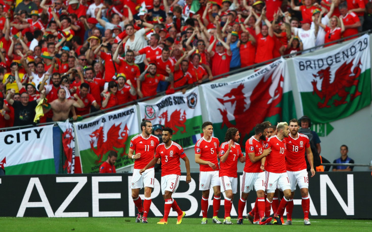 The Welsh players celebrate
