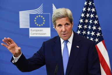 John Kerry speaking in Brussels