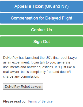 DoNotPay parking fine chat bot