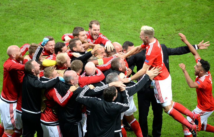 Wales celebrate their goal
