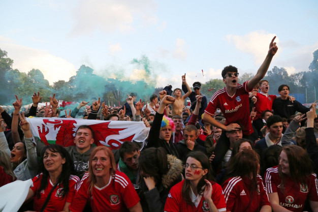 Welsh fans watch the game Welsh fans watch the game
