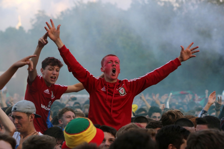 Welsh fans cheer their team