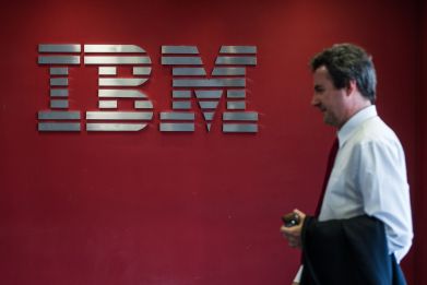 IBM logo and staffer
