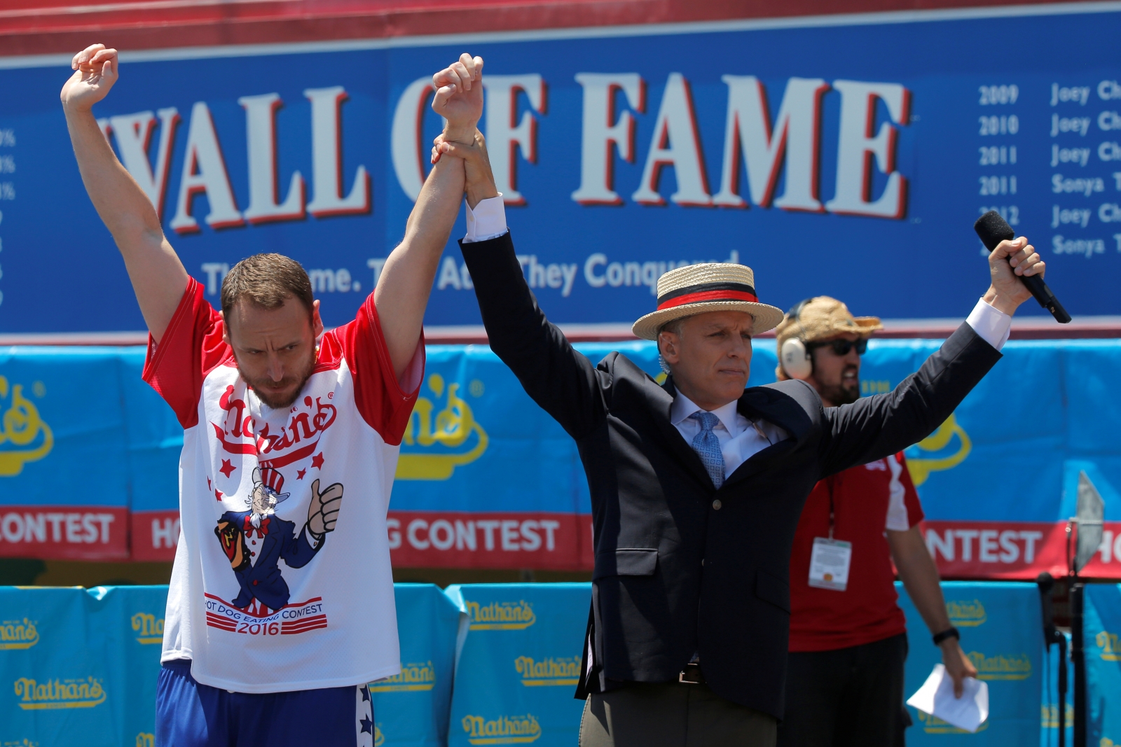 Joey 'Jaws' Chestnut eats recordbreaking 70 hotdogs in 10 minutes in Coney Island contest