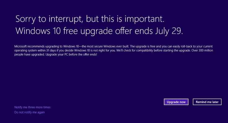 Windows 10 upgrade notification