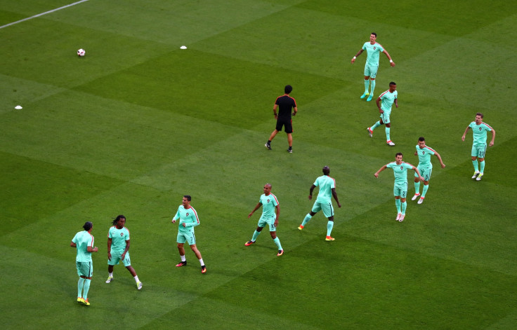 Portugal players during the warm-up